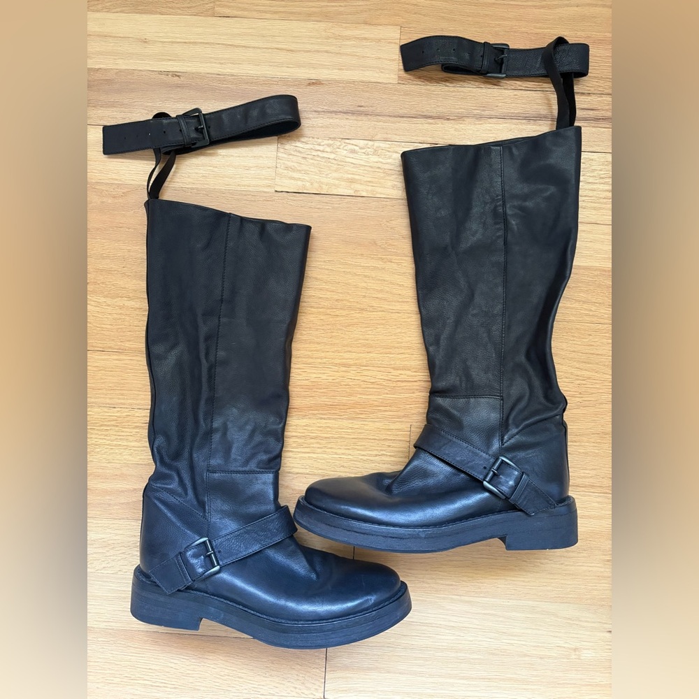 Ann Demeulemeester Black Leather Combat Moto Boots